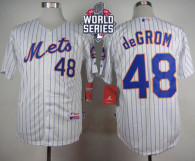 New York Mets -48 Jacob DeGrom White Blue Strip  Home Cool Base W 2015 World Series Patch Stitched M