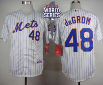 New York Mets -48 Jacob DeGrom White Blue Strip  Home Cool Base W 2015 World Series Patch Stitched M