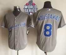 Kansas City Royals -8 Mike Moustakas New Grey Cool Base W 2015 World Series Patch Stitched MLB Jerse