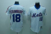 Mitchell and Ness New York Mets -18 Darryl Strawberry Stitched White Blue Strip Throwback MLB Jersey