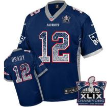 Nike New England Patriots -12 Tom Brady Navy Blue Team Color Super Bowl XLIX Champions Patch Mens St