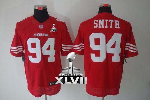 Nike San Francisco 49ers #94 Justin Smith Red Team Color Super Bowl XLVII Men‘s Stitched NFL Elite J
