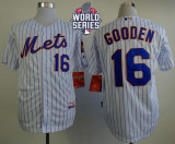 New York Mets -16 Dwight Gooden White Blue Strip Home Cool Base W 2015 World Series Patch Stitched M
