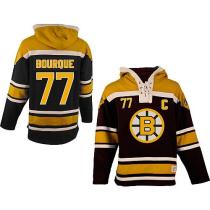 Boston Bruins -77 Ray Bourque Black Sawyer Hooded Sweatshirt Stitched NHL Jersey