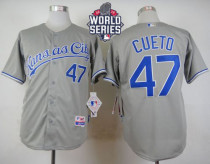 Kansas City Royals -47 Johnny Cueto Grey Cool Base W 2015 World Series Patch Stitched MLB Jersey
