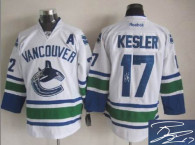 Autographed Vancouver Canucks -17 Ryan Kesler White Stitched NHL Jersey