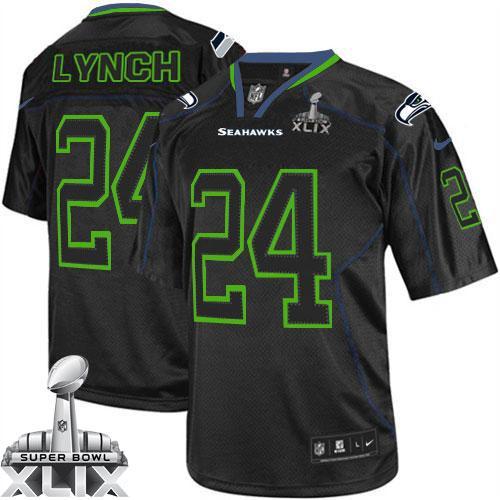 Nike Seattle Seahawks #24 Marshawn Lynch Lights Out Black Super Bowl XLIX Men's Stitched NFL Elite J