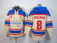 Washington Capitals -8 Alex Ovechkin Cream Sawyer Hooded Sweatshirt Stitched NHL Jersey