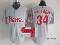 MLB Philadelphia Phillies #34 Roy Halladay Stitched Grey Autographed Jersey