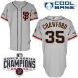 San Francisco Giants #35 Brandon Crawford Grey Road 2 Cool Base W 2014 World Series Champions Patch
