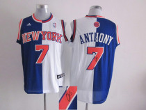 New York Knicks -7 Carmelo Anthony Blue White Split Fashion Stitched NBA Autographed Jersey