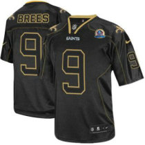 Nike Saints -9 Drew Brees Lights Out Black With Hall of Fame 50th Patch Stitched NFL Elite Jersey
