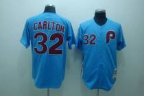 Mitchell and Ness Philadelphia Phillies #32 Steve Carlton Stitched Blue Throwback MLB Jersey