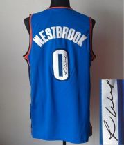 Revolution 30 Autographed Oklahoma City Thunder -0 Russell Westbrook Blue Stitched NBA Jersey