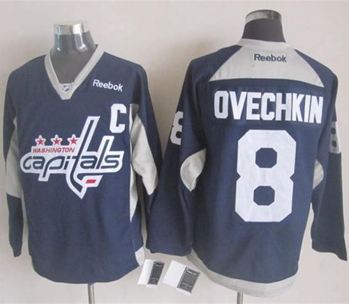 Washington Capitals -8 Alex Ovechkin Navy Blue Practice Stitched NHL Jersey