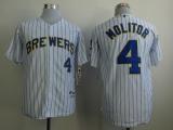 Milwaukee Brewers -4 Paul Molitor White  Blue Strip Stitched MLB Jersey