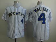 Milwaukee Brewers -4 Paul Molitor White  Blue Strip Stitched MLB Jersey