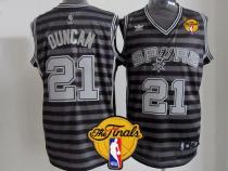 San Antonio Spurs -21 Tim Duncan Black Grey Groove Finals Patch Stitched NBA Jersey
