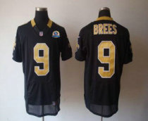 Nike Saints -9 Drew Brees Black Team Color With Hall of Fame 50th Patch Stitched NFL Elite Jersey