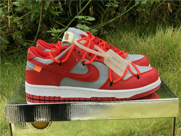 Authentic OFF-WHITE x Futura x Nike Dunk RED Grey GS