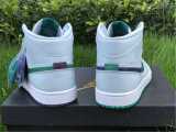 Authentic Air Jordan 1 Mid White/Green-Purple-Blanc