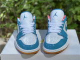 Authentic Air Jordan 1 Low Light Teal Blue/White