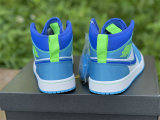 Authentic Air Jordan 1 Mid Neon Green/Light Blue/Royal Blue