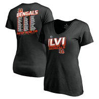 Cincinnati Bengals Fanatics Branded Women's Super Bowl LVI Bound Tilted Roster V-Neck T-Shirt-Black