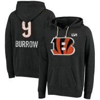 Joe Burrow Cincinnati Bengals Majestic Threads Super Bowl LVI Bound Name & Number Pullover Hoodie - Black.