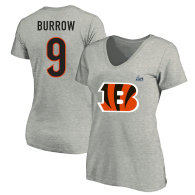 Joe Burrow Cincinnati Bengals Fanatics Branded Women's Super Bowl LVI Bound Plus Size Name & Number V-Neck T-Shirt-Gray