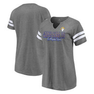 Los Angeles Rams Fanatics Branded Women's Super Bowl LVI Bound Fade Script Stripe Notch Neck T-Shirt - Heathered Charcoal