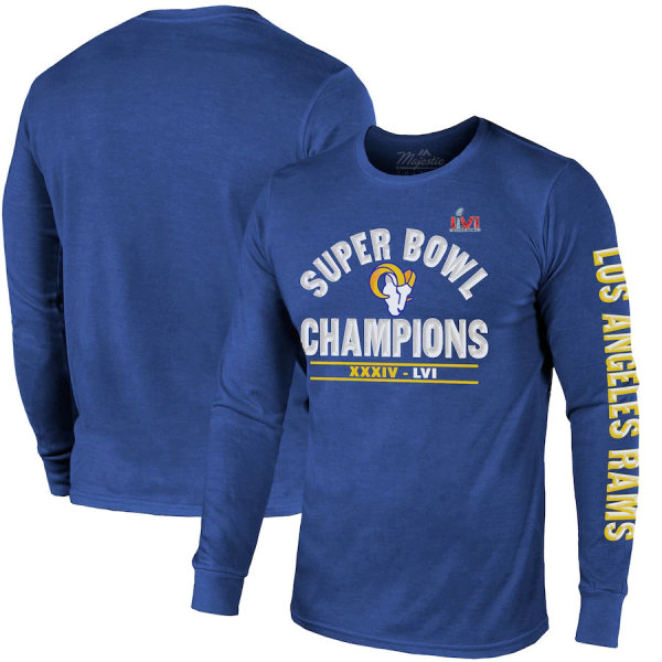 Los Angeles Rams Majestic Threads 2-Time Super Bowl Champions Always Champs Tri-Blend Long Sleeve T-Shirt - Royal Blue