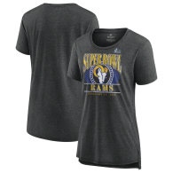Los Angeles Rams Fanatics Branded Women's Super Bowl LVI Bound Retro Tri-Blend Scoop Neck T-Shirt - Heathered Charcoal