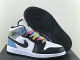 Authentic Air Jordan 1 Mid Black/White/Rainbow Color