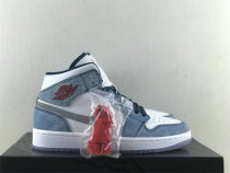 Authentic Air Jordan 1 Mid GS French Blue/Fire Red/White/Light Steel Grey