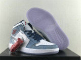 Authentic Air Jordan 1 Mid GS French Blue/Fire Red/White/Light Steel Grey