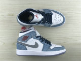Authentic Air Jordan 1 Mid French Blue/Fire Red/White/Light Steel Grey