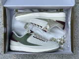 Authentic Air Jordan 2 Low WMNS Sail/Oil Green/Dark Team Red/Metallic Gold Grain