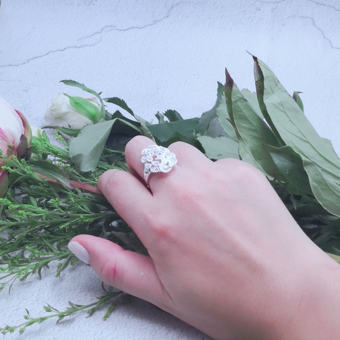 Peacock - Miao Silver Filigree Lace Ring