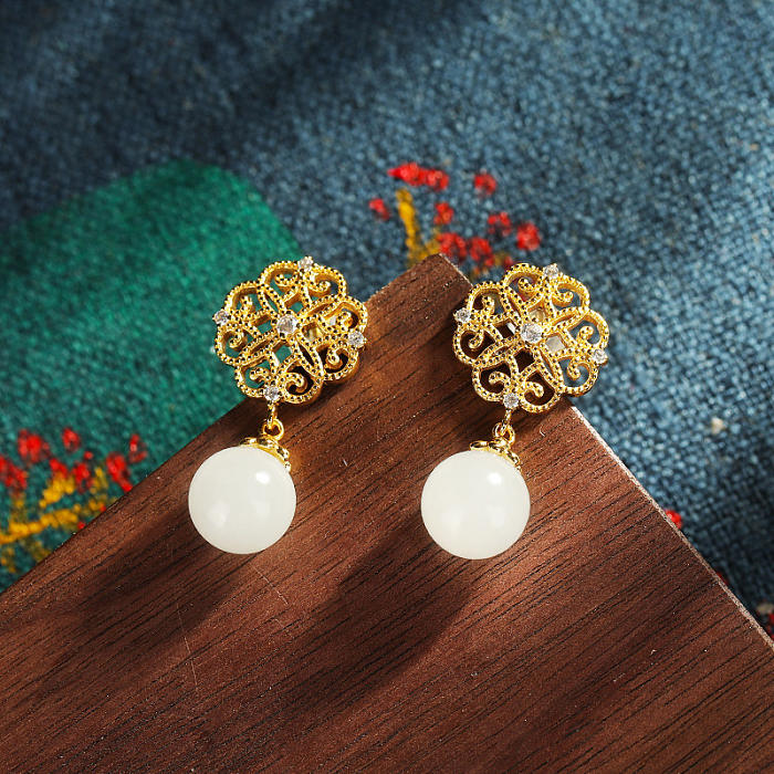 Chinese Knot - Jade Gilt Silver Earrings