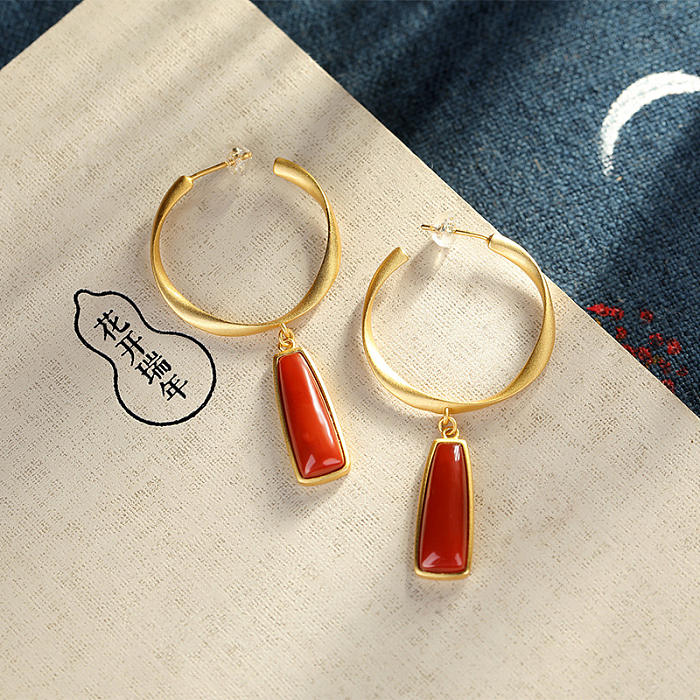 Gold and Red - Agate Silver Earrings