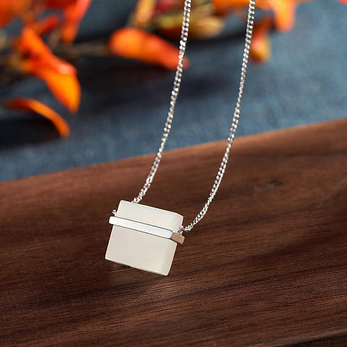 Rêve de Jade - Square - Dainty Silver Necklace