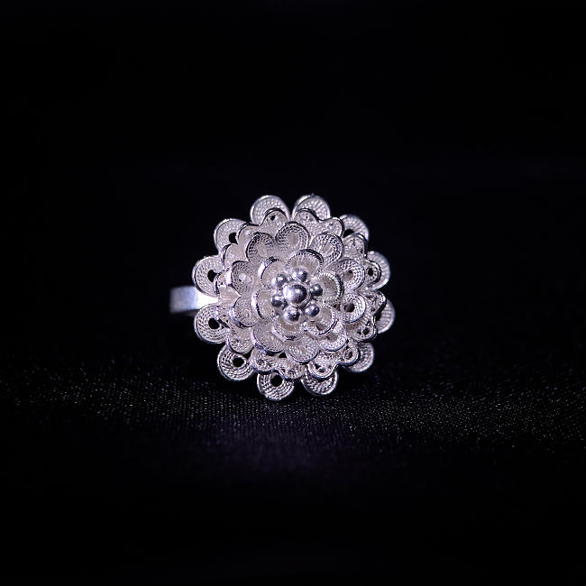  Blossom Flower - Miao Silver Filigree Ring