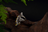 Peacock - Mosaic Silver Chalcedony Ring