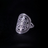 Butterfly on Sun Drum - Miao Silver Filigree Ring