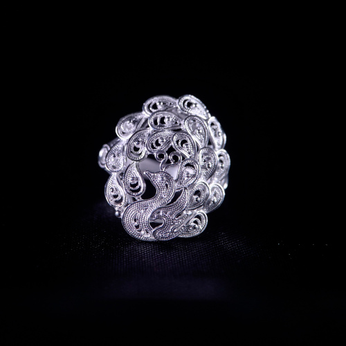 Peacock - Miao Silver Filigree Lace Ring