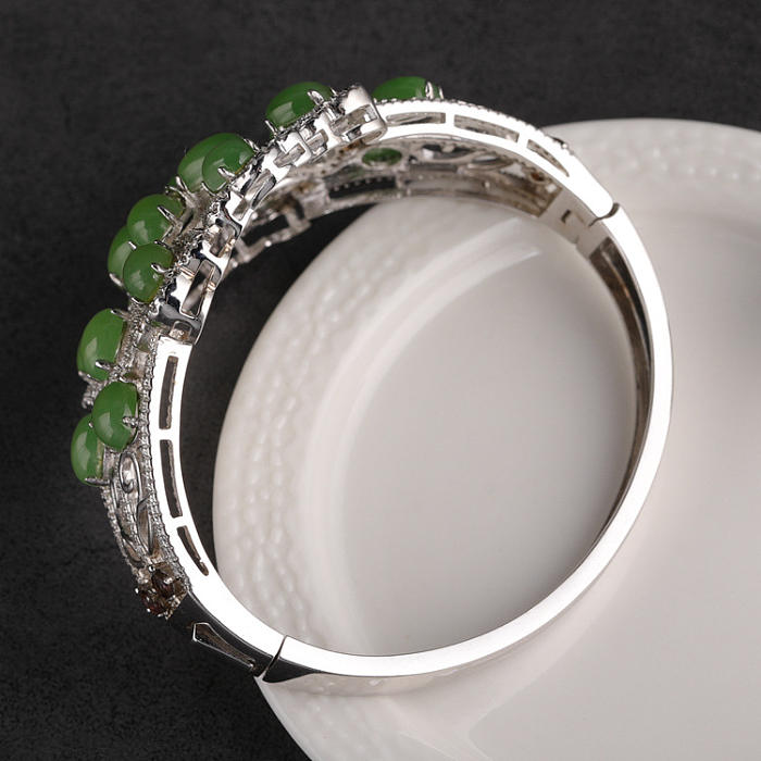 Jade Crown - Handmade Silver Flower Bracelet