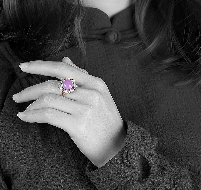 Flower - Purple Mica - Silver Ring