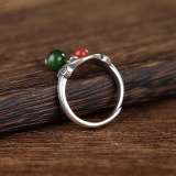 Deer - Jade & Agate Silver Ring
