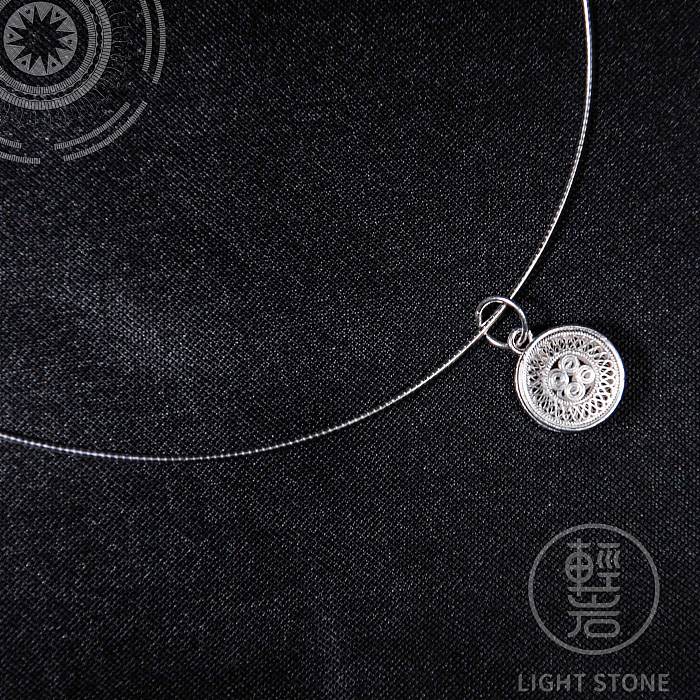 Little Sun Drum - Miao Silver Filigree Necklace 